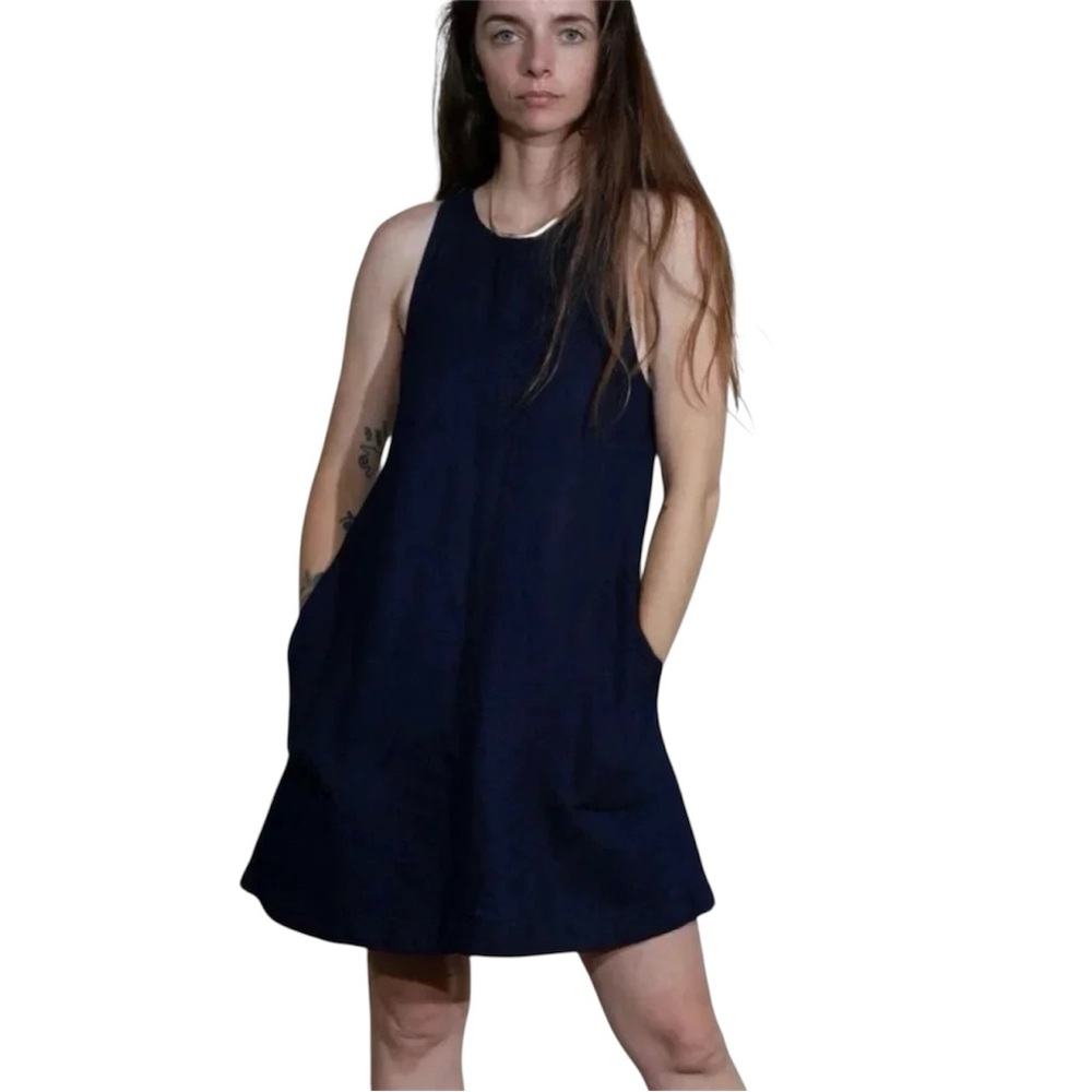 Wilfred Aritzia Woven Linen Blend Textured Black‎ A-Line Dress Medium